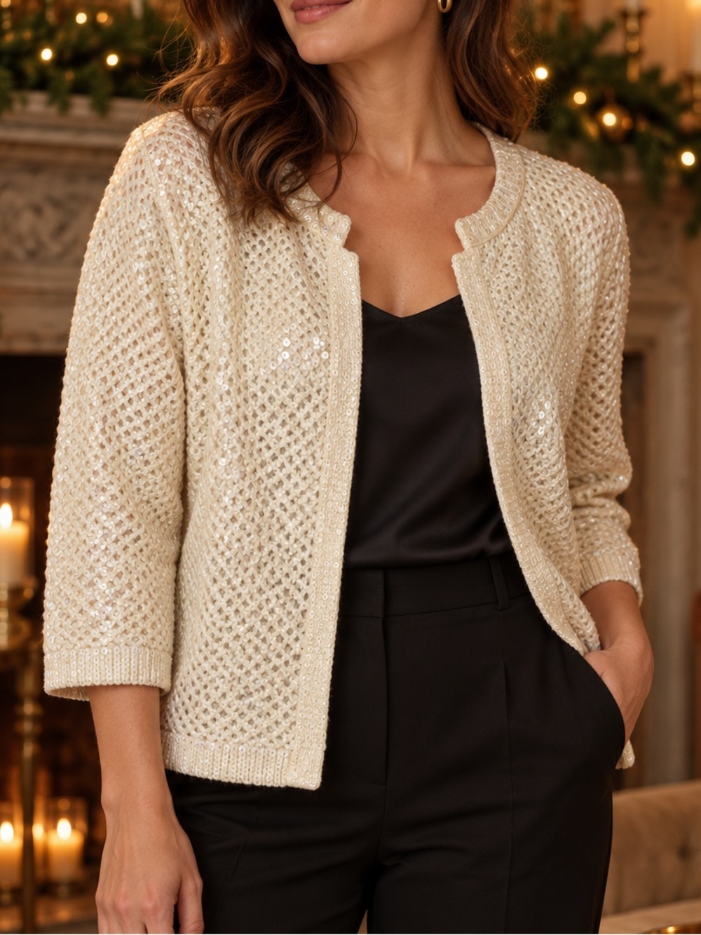 VTG Rachel Roy Stunning Cream Beaded Cardigan Sz. M